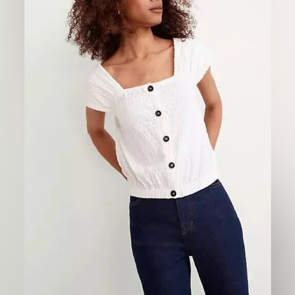 Madewell Tops - Madewell Crinkle Knit Square Neck Button Front Top in Lighthouse size large
